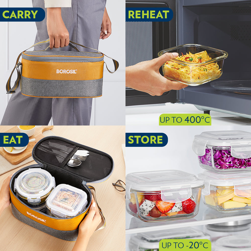 Borosil Zest Lunch Bag, Set of 4