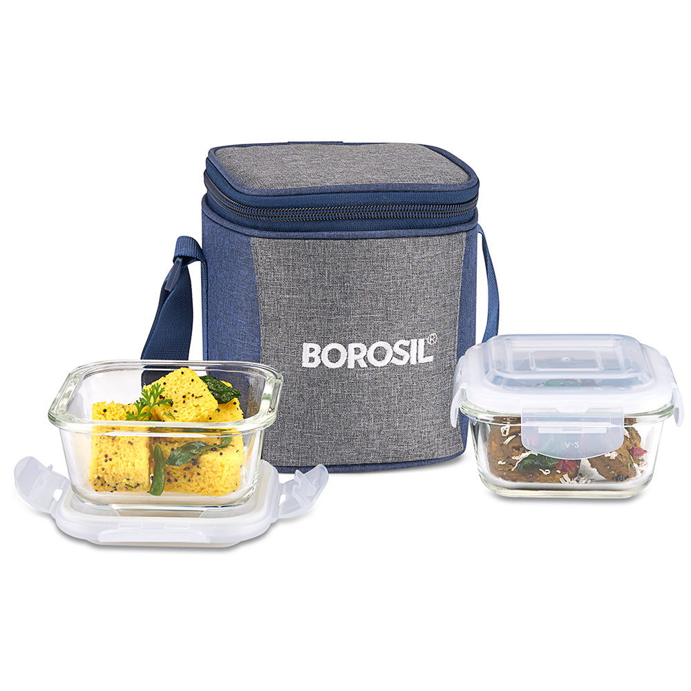 Borosil Alora Lunch Bag, Square x 2 (Tall)