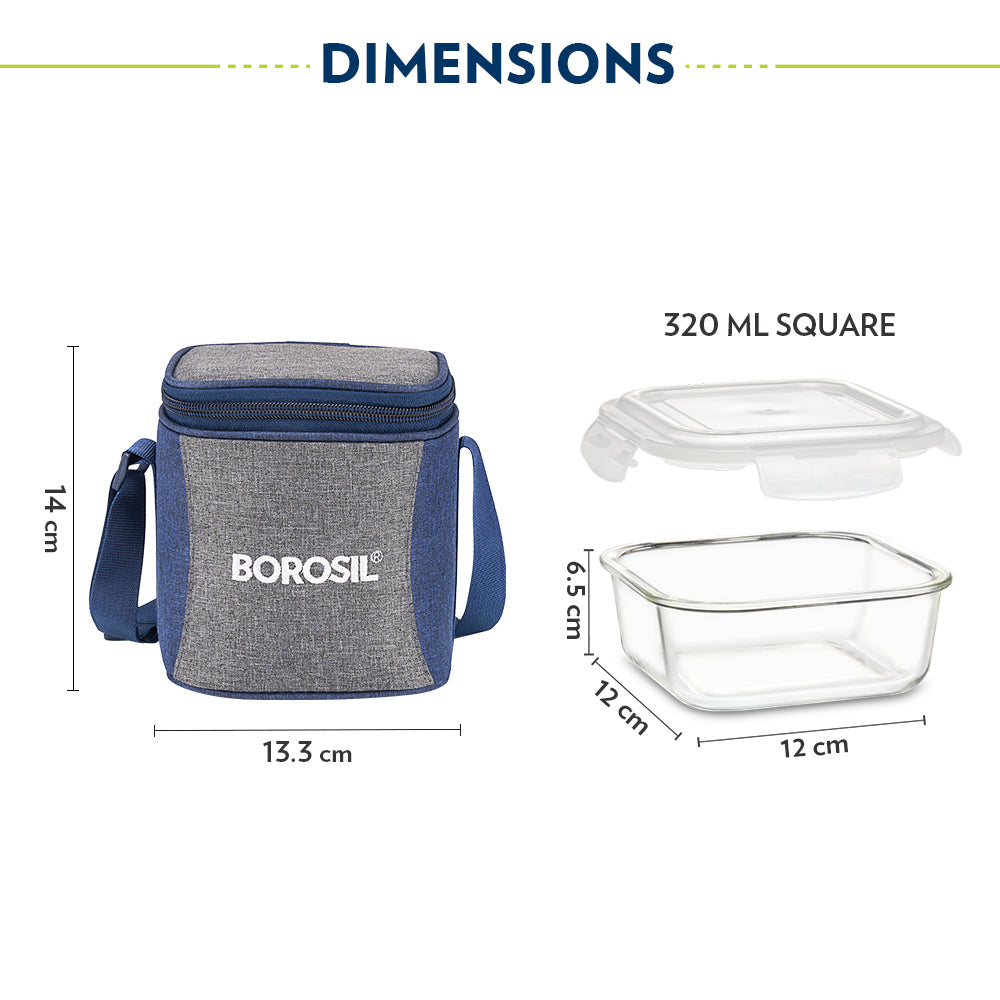 Borosil Alora Lunch Bag, Square x 2 (Tall)