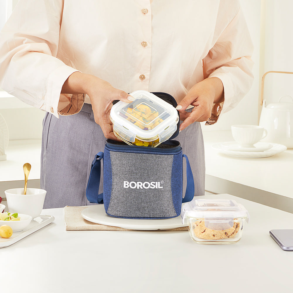 Borosil Alora Lunch Bag, Square x 2 (Tall)