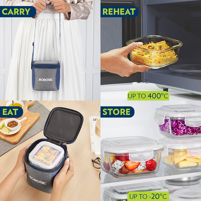 Borosil Alora Lunch Bag, Square x 2 (Tall)
