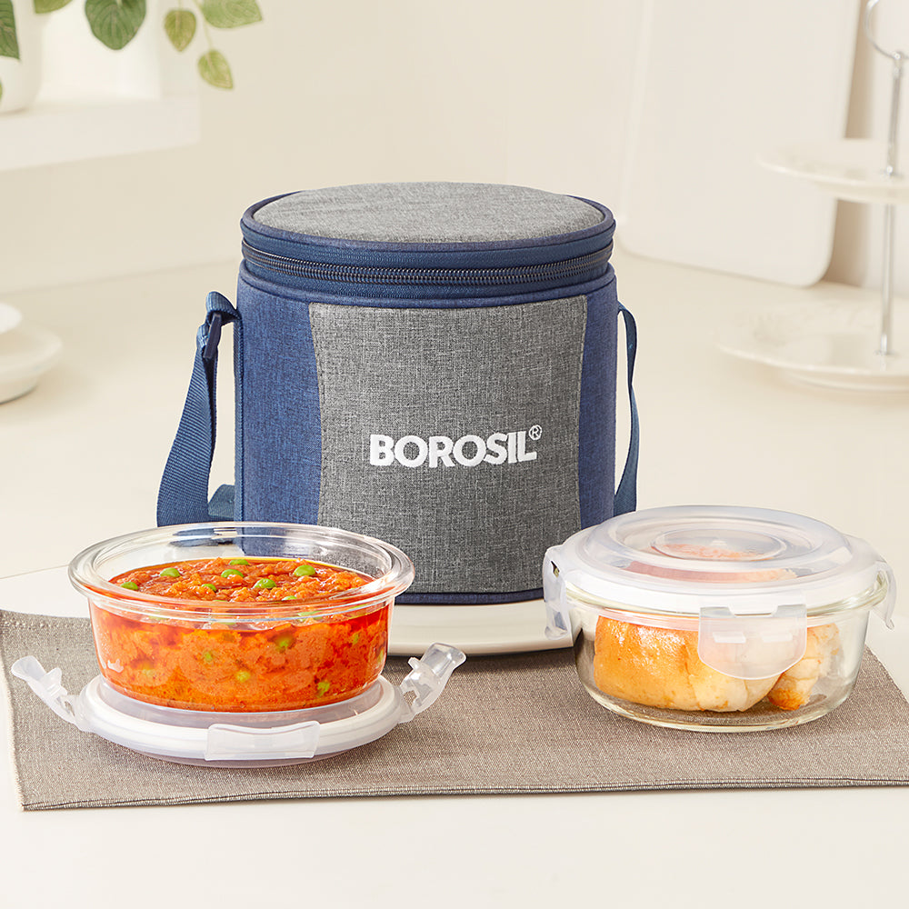 Borosil Alora Lunch Bag, Round x 2 (Tall)