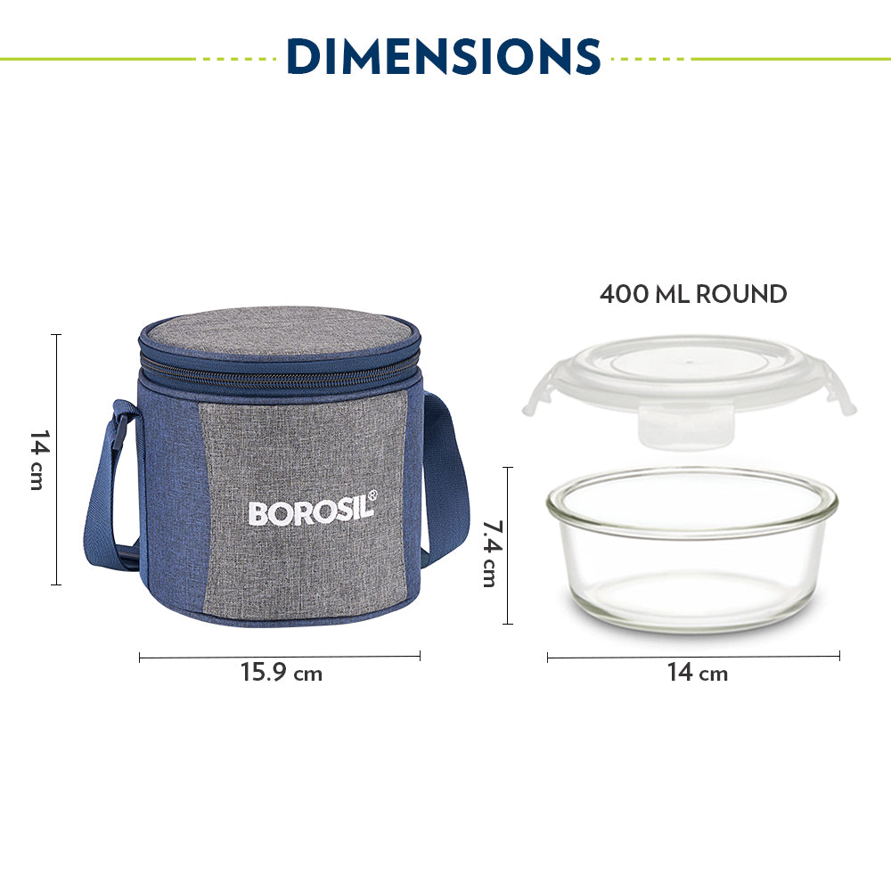 Borosil Alora Lunch Bag, Round x 2 (Tall)