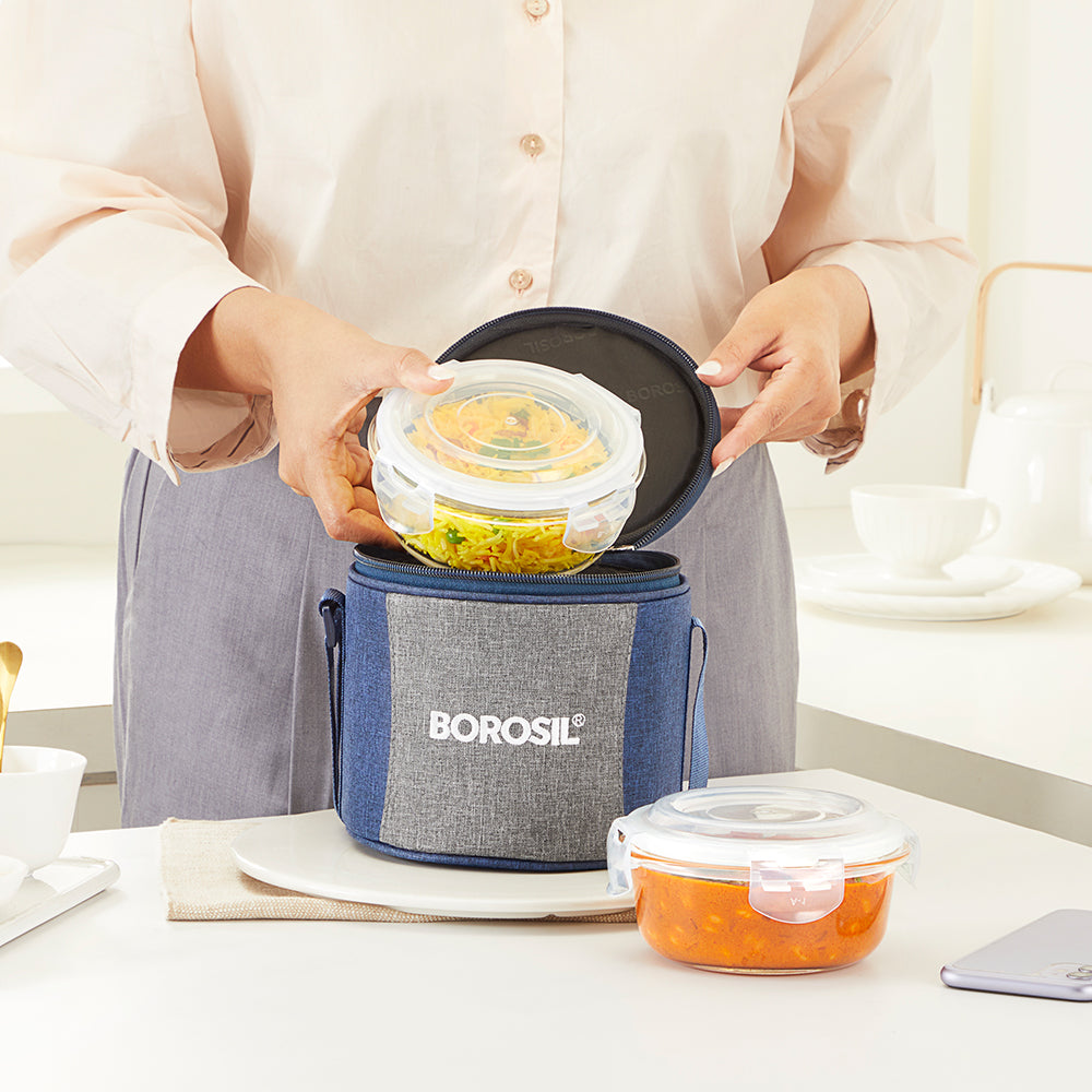 Borosil Alora Lunch Bag, Round x 2 (Tall)