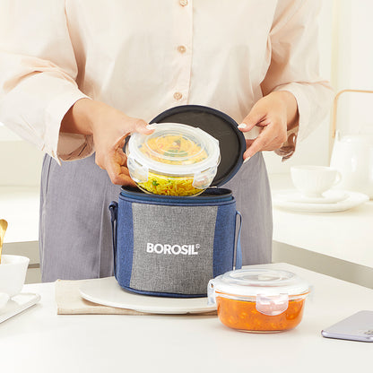 Borosil Alora Lunch Bag, Round x 2 (Tall)