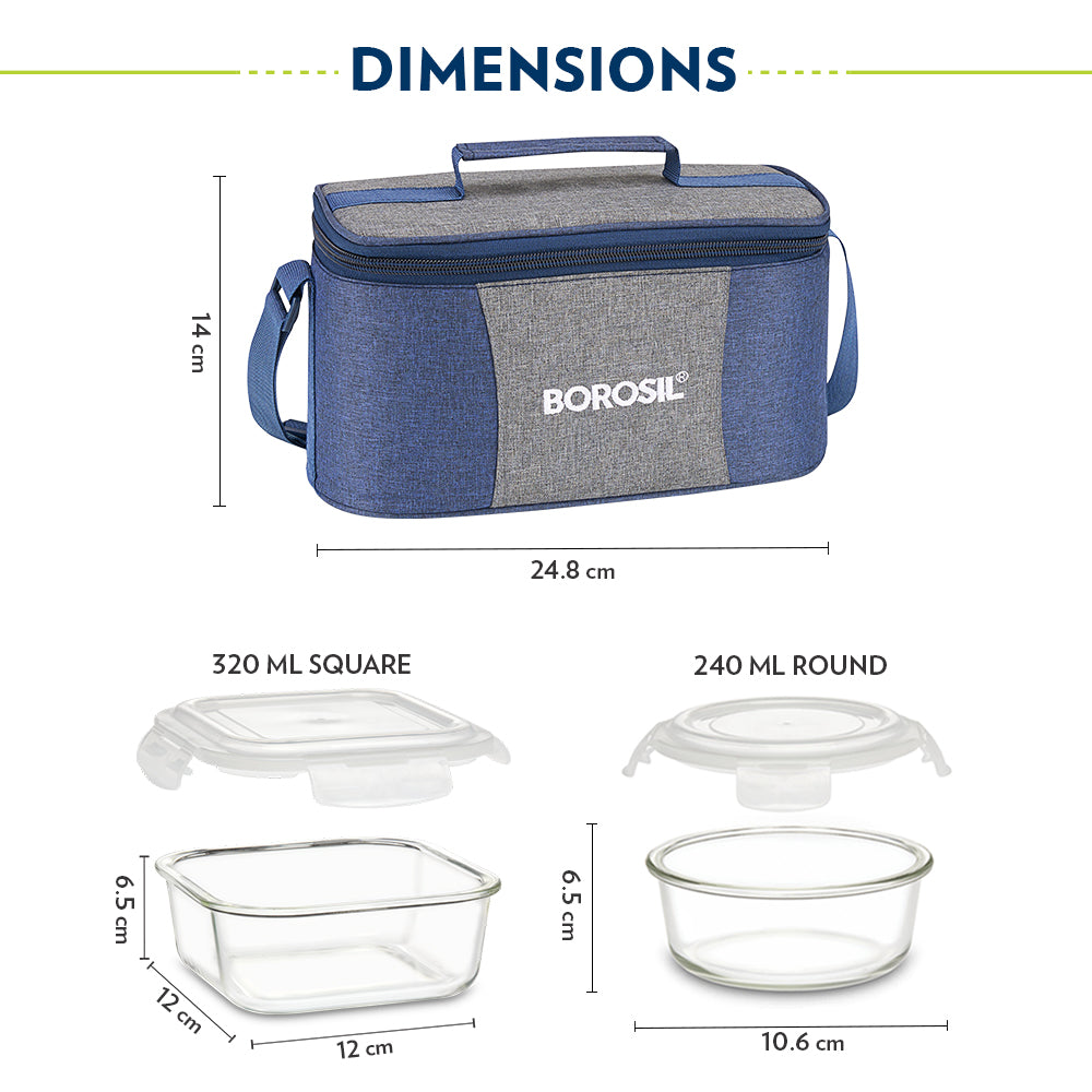 Borosil Alora Lunch Bag, Universal, Set of 4