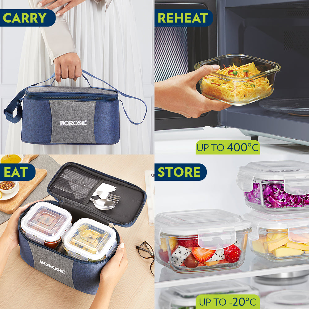 Borosil Alora Lunch Bag, Universal, Set of 4