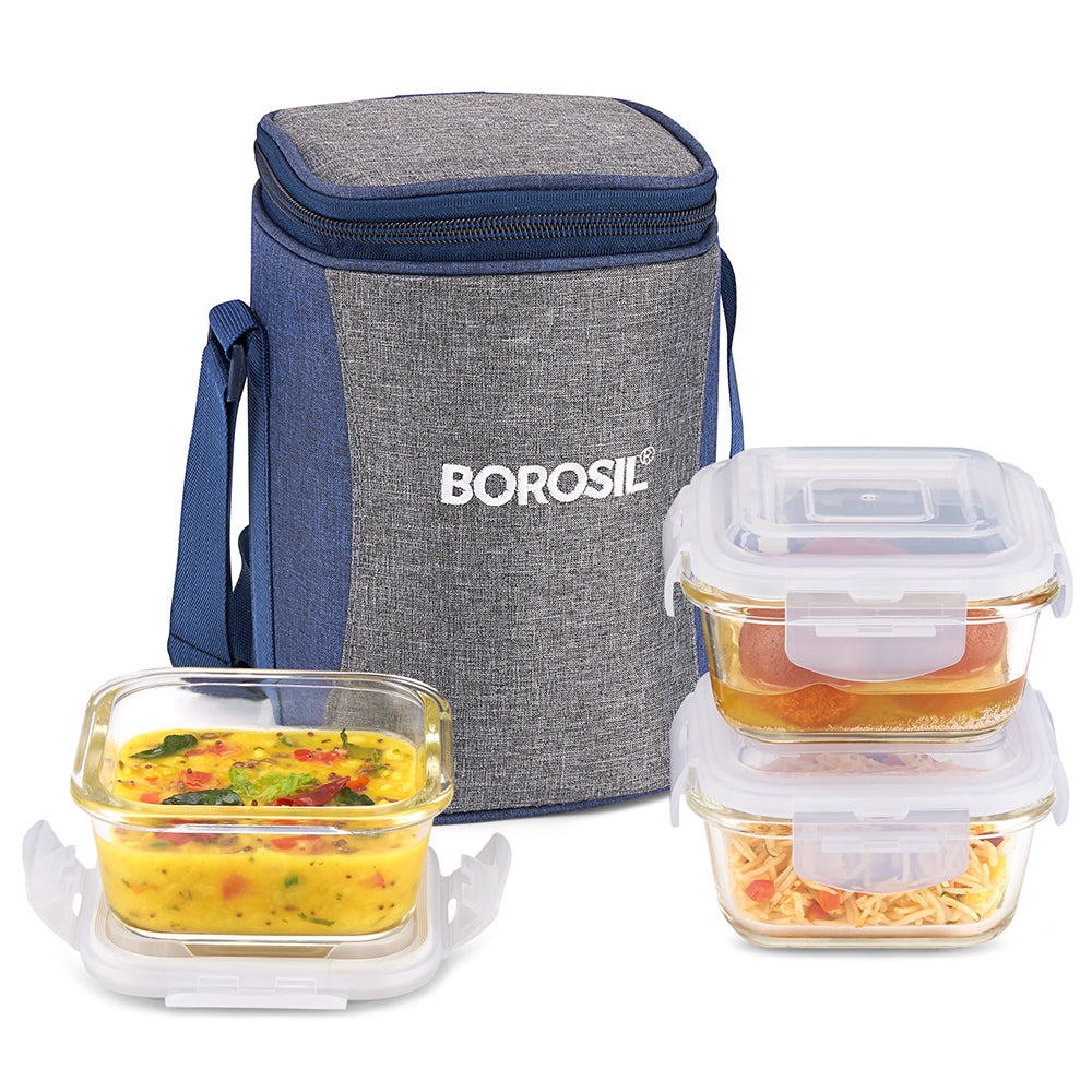 Borosil Alora Lunch Bag, Square x 3 (Tall)