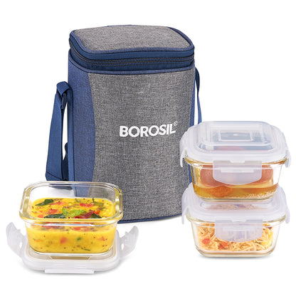 Borosil Alora Lunch Bag, Square x 3 (Tall)