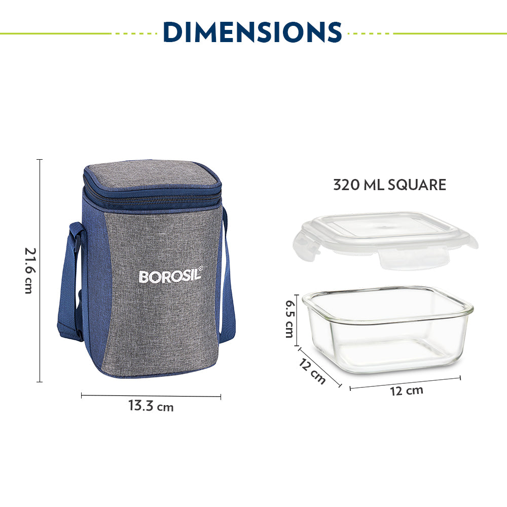 Borosil Alora Lunch Bag, Square x 3 (Tall)