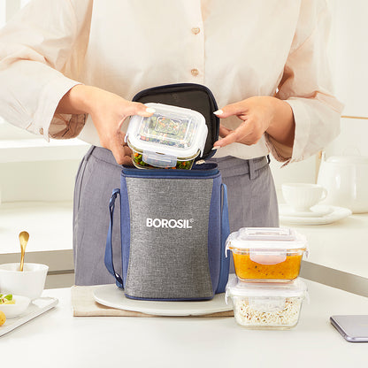 Borosil Alora Lunch Bag, Square x 3 (Tall)