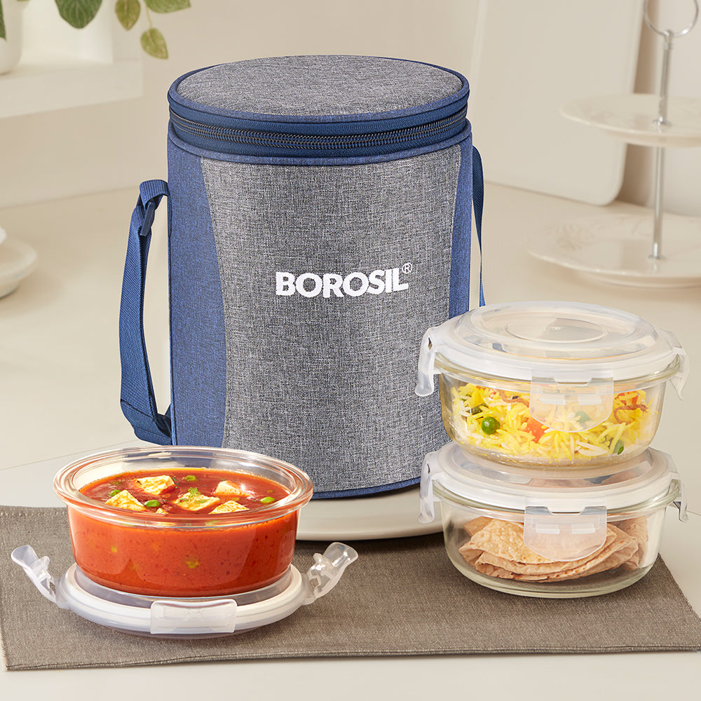 Borosil Alora Lunch Bag, Round x 3 (Tall)