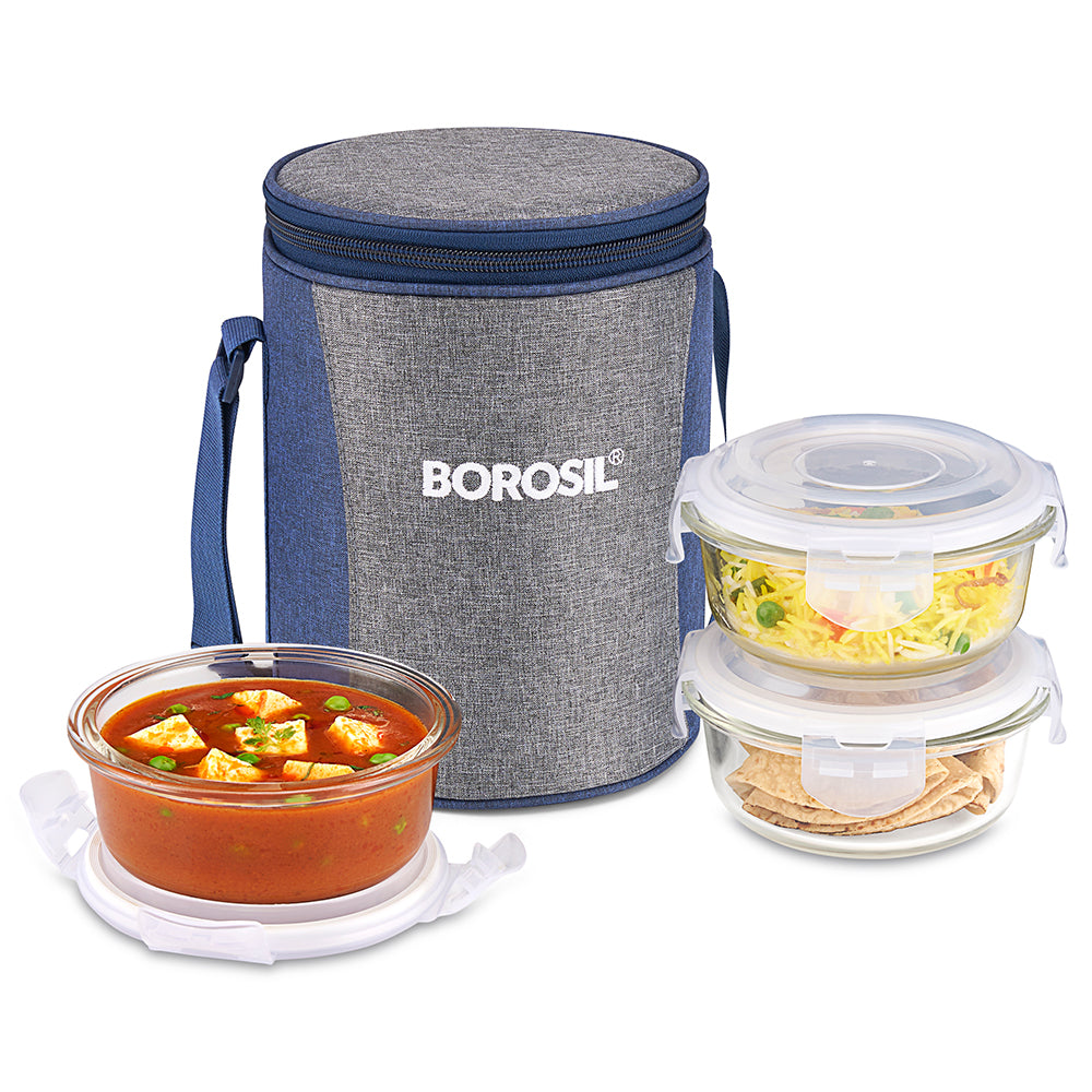 Borosil Alora Lunch Bag, Round x 3 (Tall)