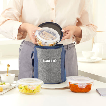 Borosil Alora Lunch Bag, Round x 3 (Tall)