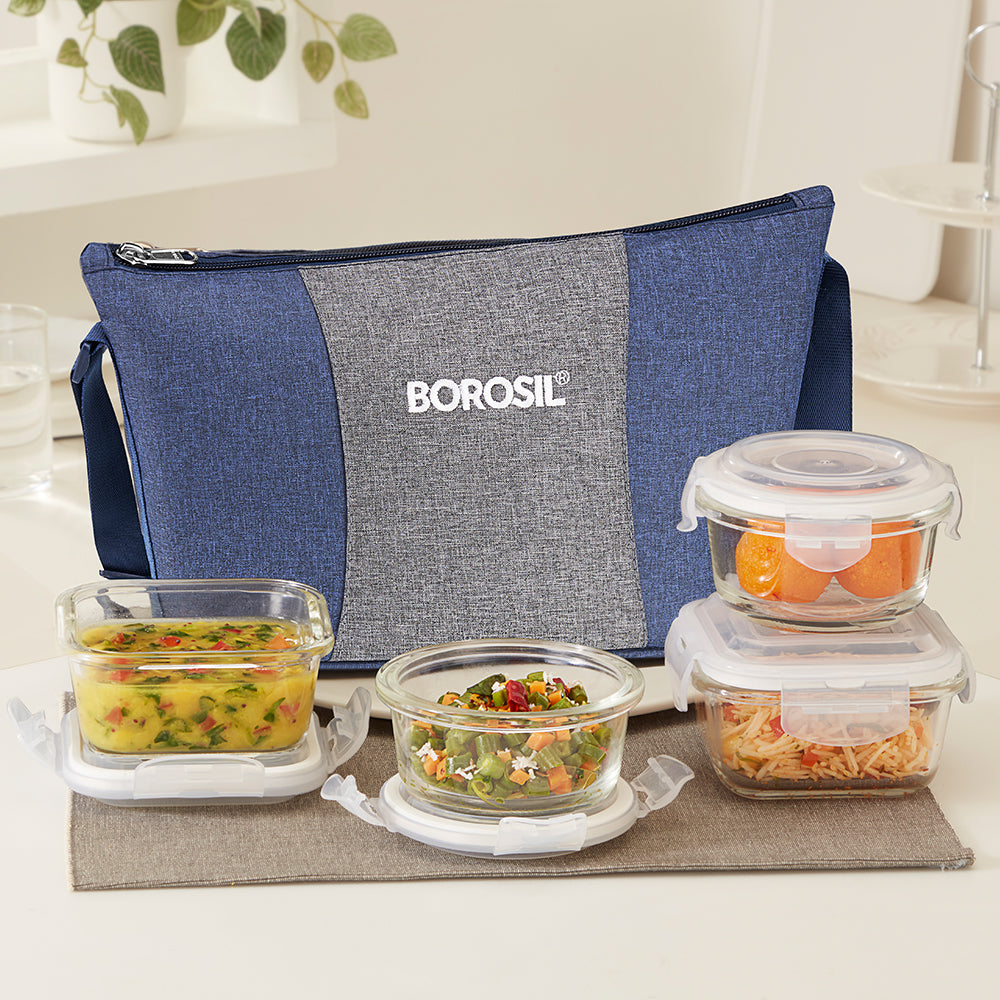 Borosil Alora Lunch Bag, Daisy, Set of 4