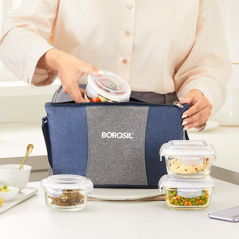 Borosil Alora Lunch Bag, Daisy, Set of 4