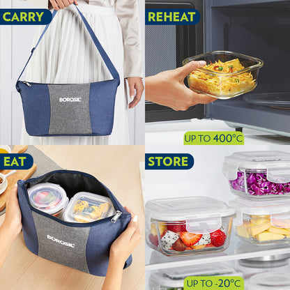 Borosil Alora Lunch Bag, Daisy, Set of 4