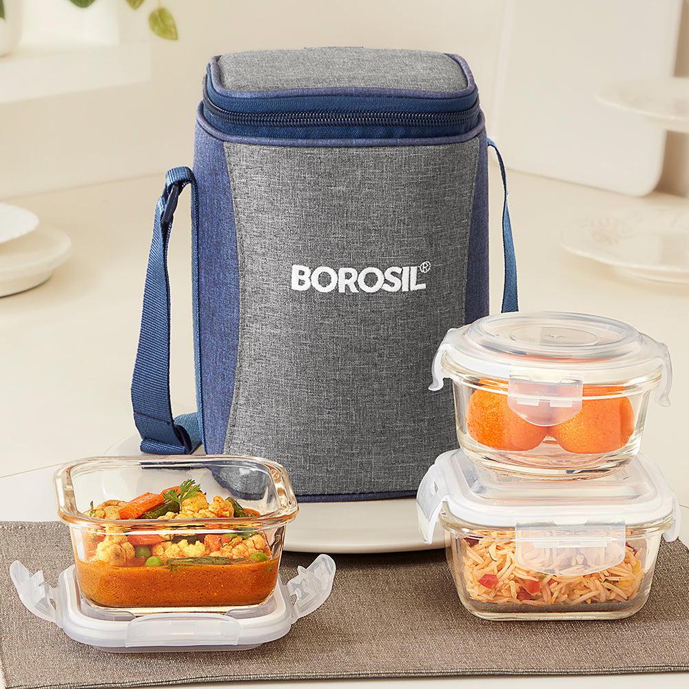 Borosil Alora Lunch Bag, Set of 3 (Tall)