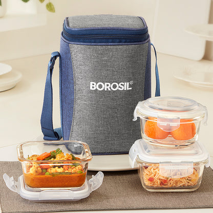 Borosil Alora Lunch Bag, Set of 3 (Tall)