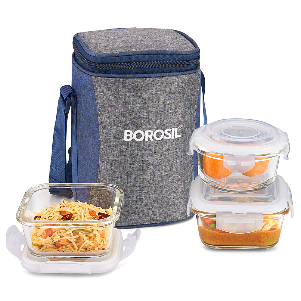 Borosil Alora Lunch Bag, Set of 3 (Tall)