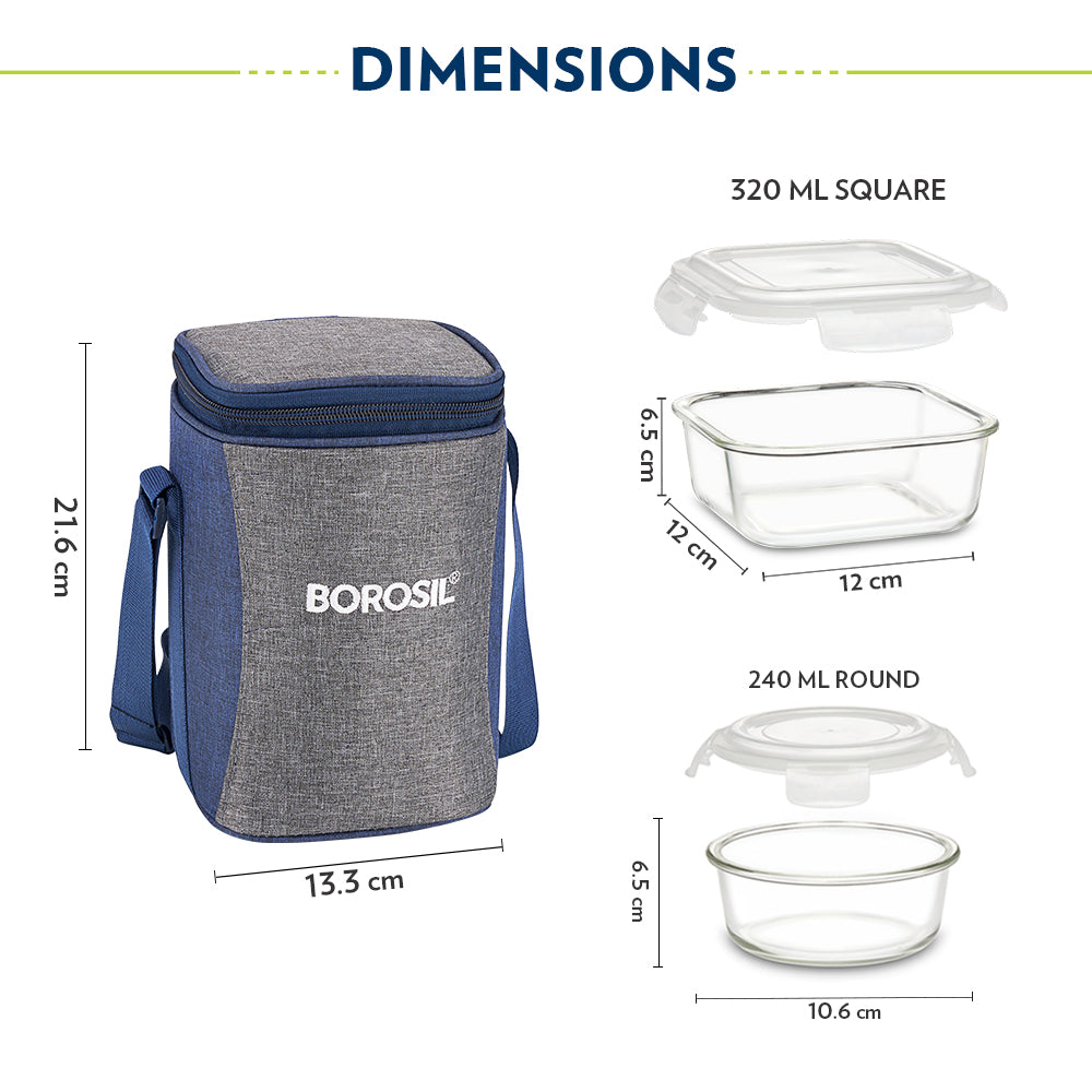 Borosil Alora Lunch Bag, Set of 3 (Tall)