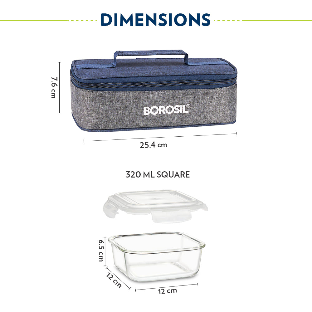 Borosil Alora Lunch Bag, Square x 2 (Flat)