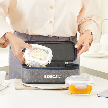 Borosil Alora Lunch Bag, Square x 2 (Flat)