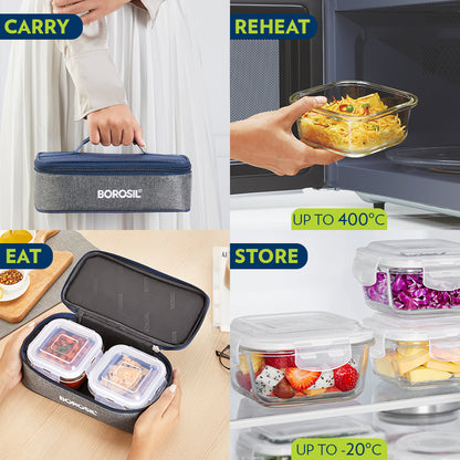 Borosil Alora Lunch Bag, Square x 2 (Flat)