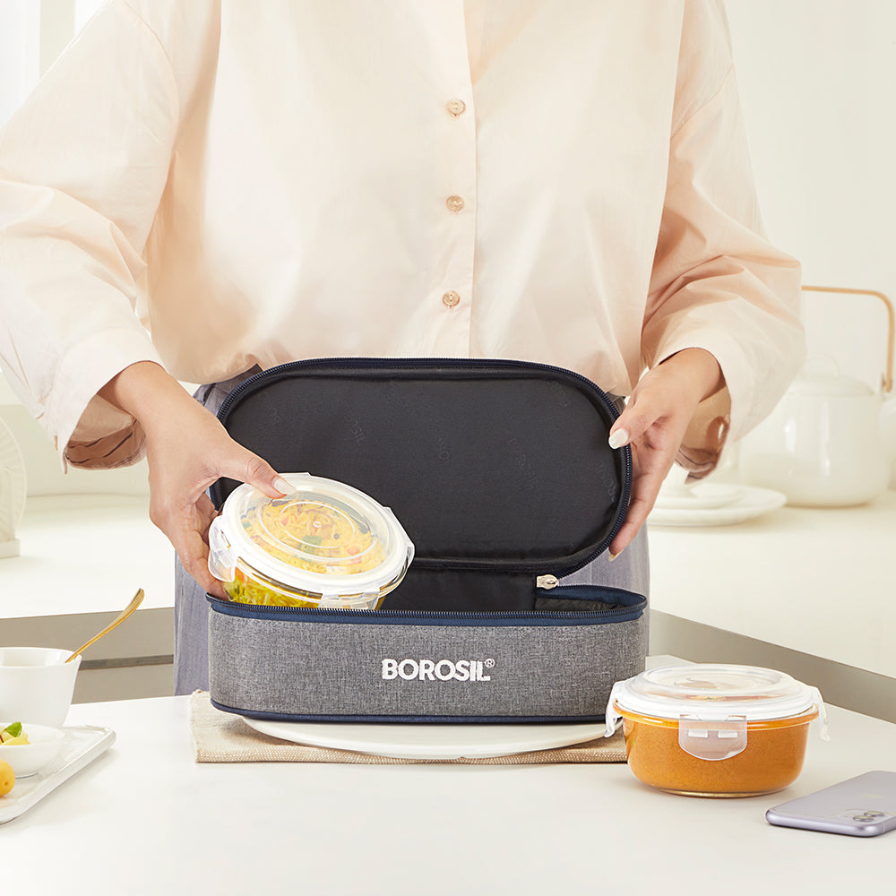 Borosil Alora Lunch Bag, Round x 2 (Flat)