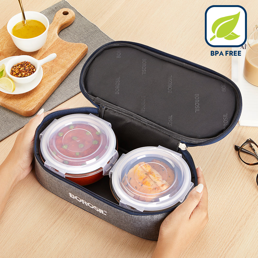 Borosil Alora Lunch Bag, Round x 2 (Flat)