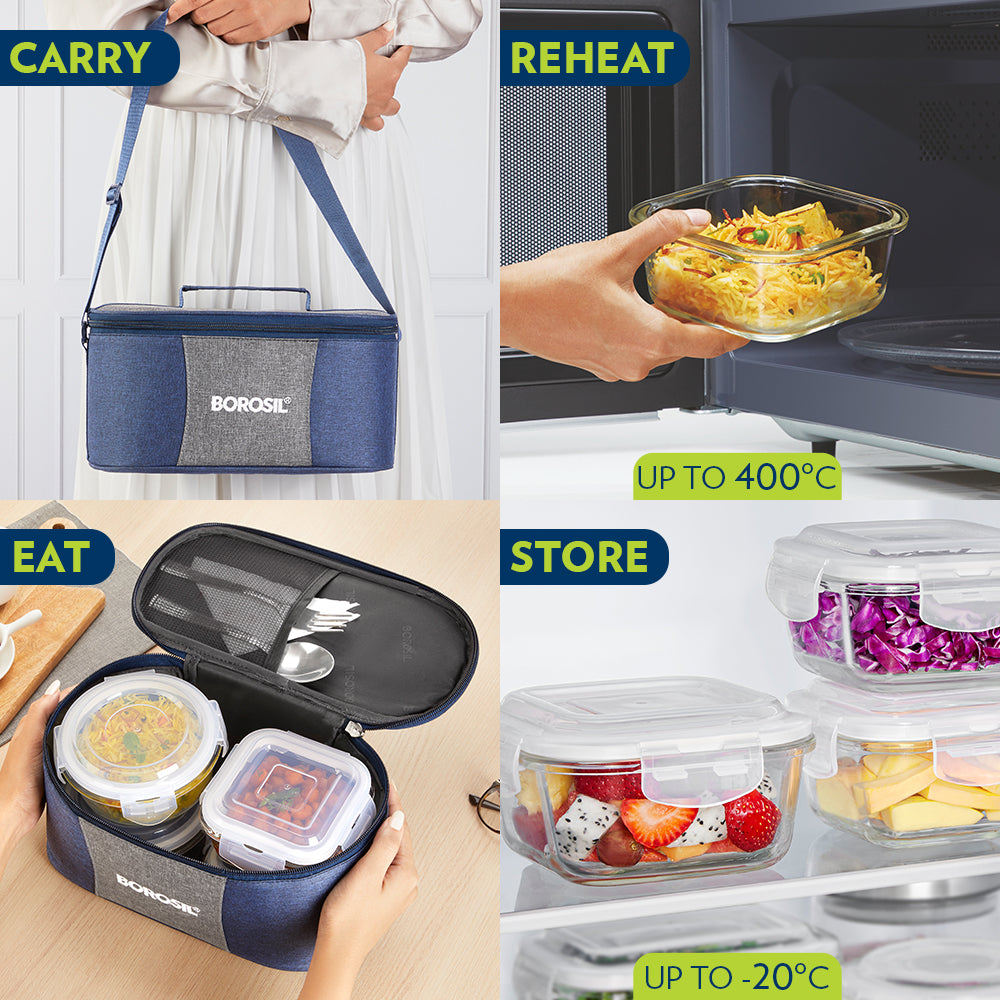 Borosil Alora Lunch Bag, Set of 4