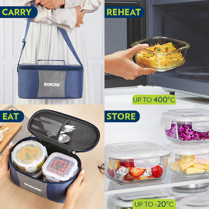 Borosil Alora Lunch Bag, Set of 4