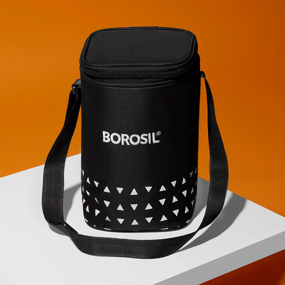 Borosil Kube Black Glass Lunch Box, Square x 3 (Tall)