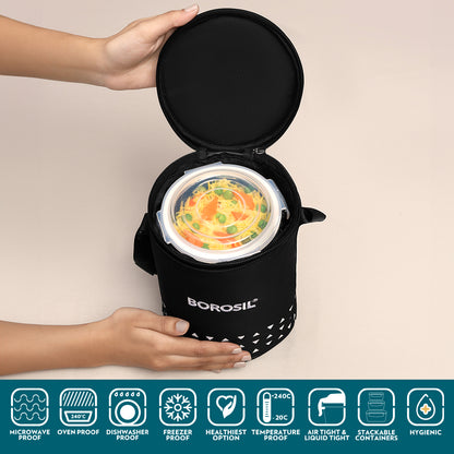 Kube Black Round Glass Lunch Box