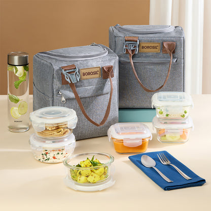 Borosil Pro Plus Glass Lunch Box W Glass Bottle Set, (400 ml x 3 (+) 550 ml x 1)
