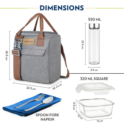 Borosil Pro Plus Glass Lunch Box W Glass Bottle Set, (400 ml x 3 (+) 550 ml x 1)