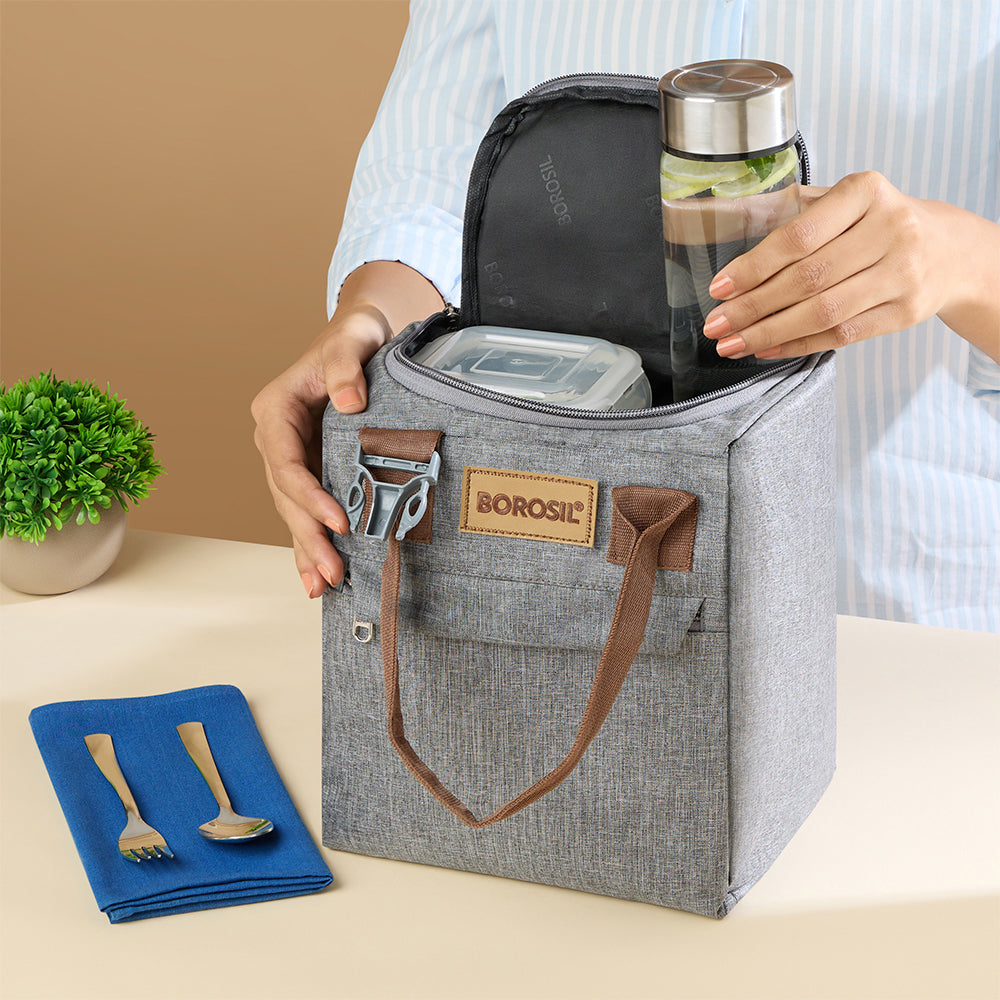 Borosil Pro Plus Glass Lunch Box W Glass Bottle Set, (400 ml x 3 (+) 550 ml x 1)