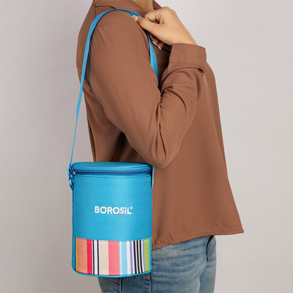 Topaz Round Glass Lunch Box with Blue Bag
