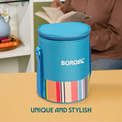 Topaz Round Glass Lunch Box with Blue Bag