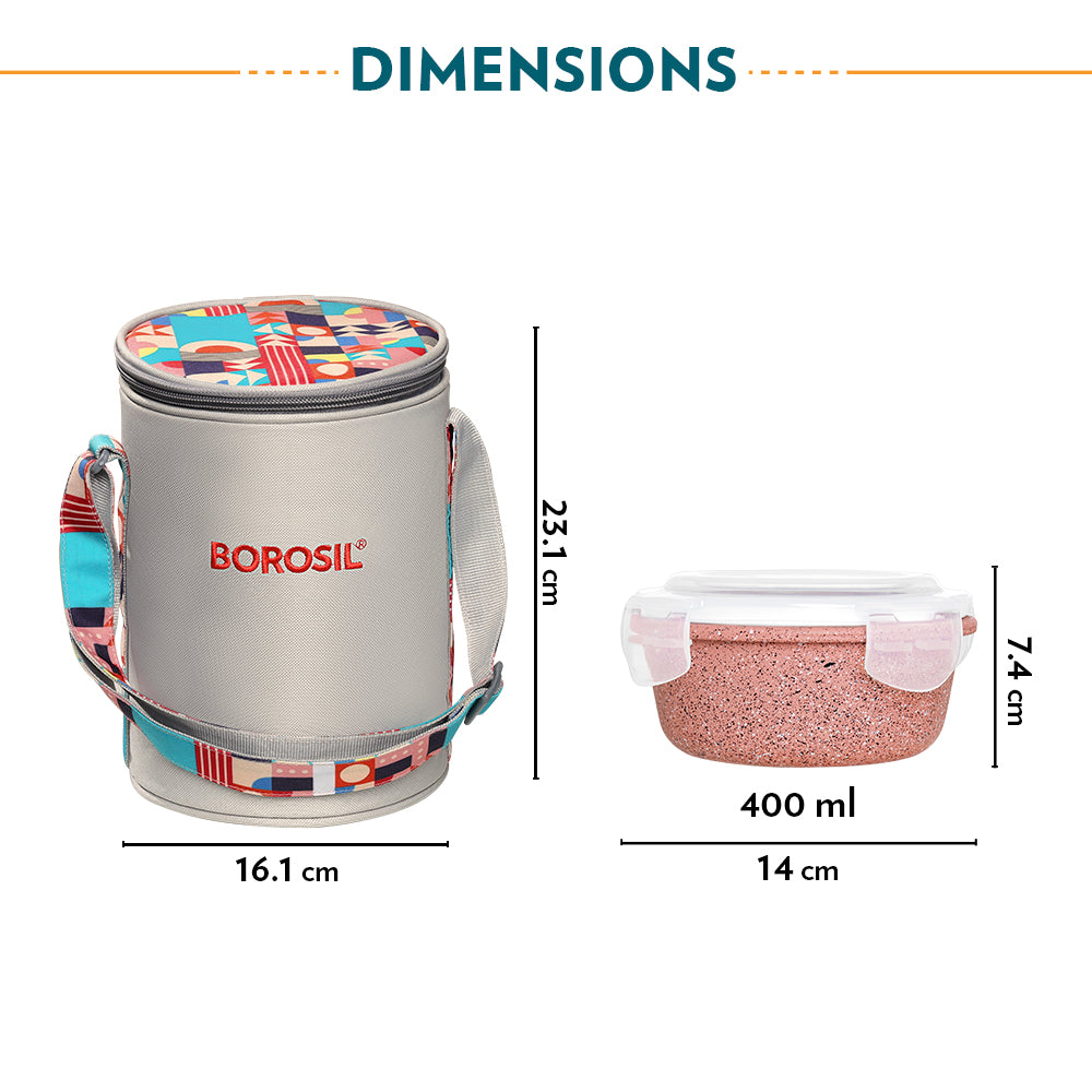 Borosil Kube Pink Glass Lunch Box, Round x 3 (Tall), Set of 3, 400ml