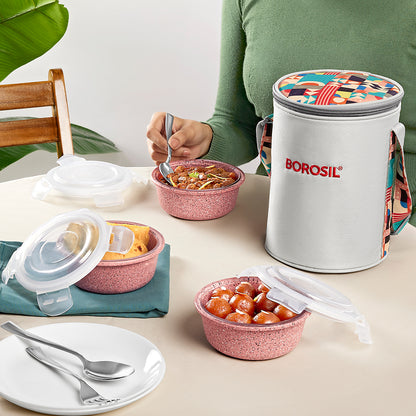 Kube Pink Round Glass Lunch Box
