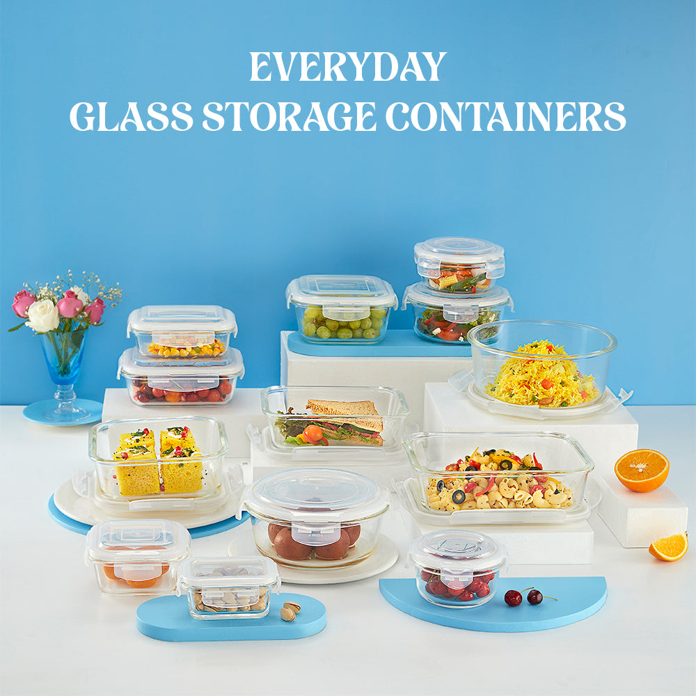 Larah Everyday Klip n Store Round Glass Containers, 240ml