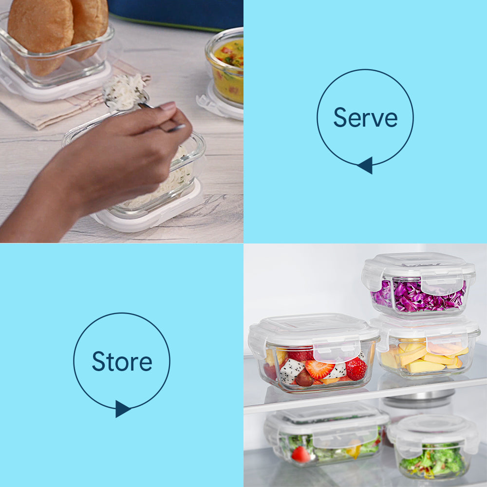 Larah Everyday Klip n Store Square Glass Container, 800ml