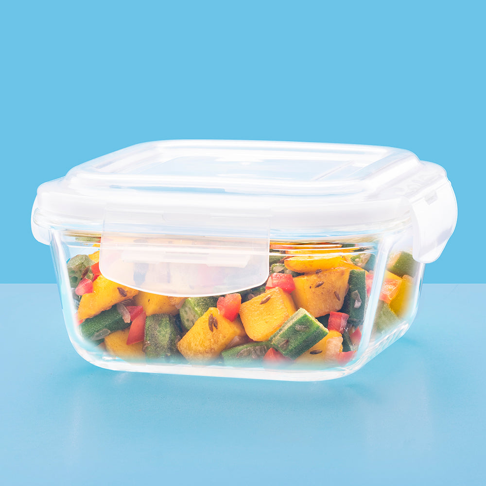 Larah Everyday Klip n Store Square Glass Container, 800ml