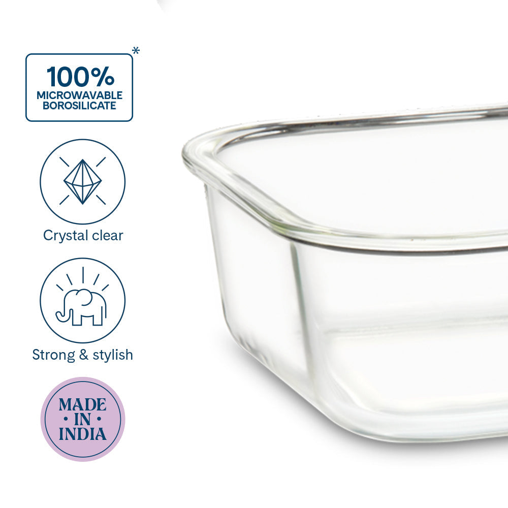 Larah Everyday Klip n Store Square Glass Container, 800ml