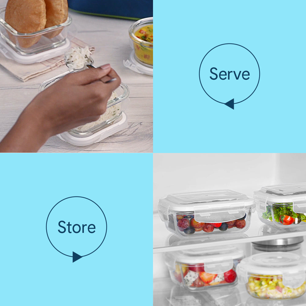 Larah Everyday Klip n Store Rectangular Glass Container, 640ml