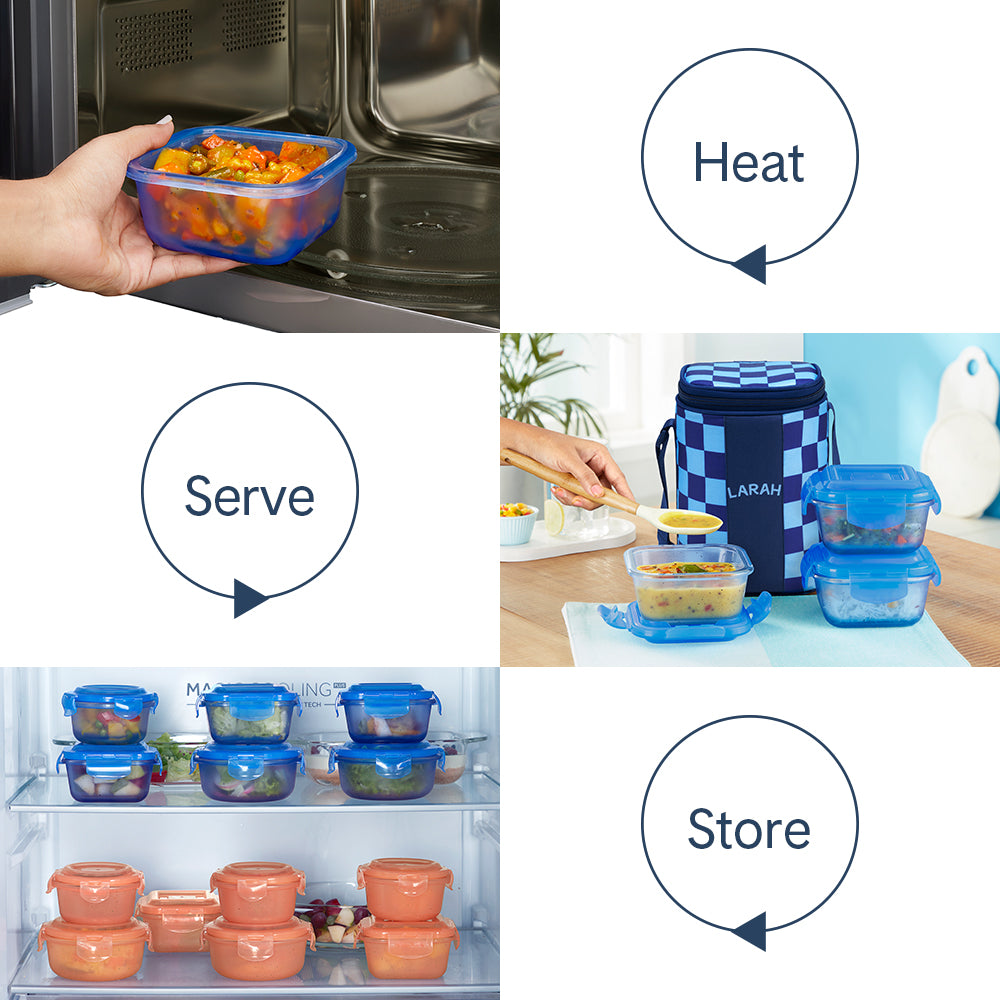 Larah Colormate Square Lunch Box, Blue