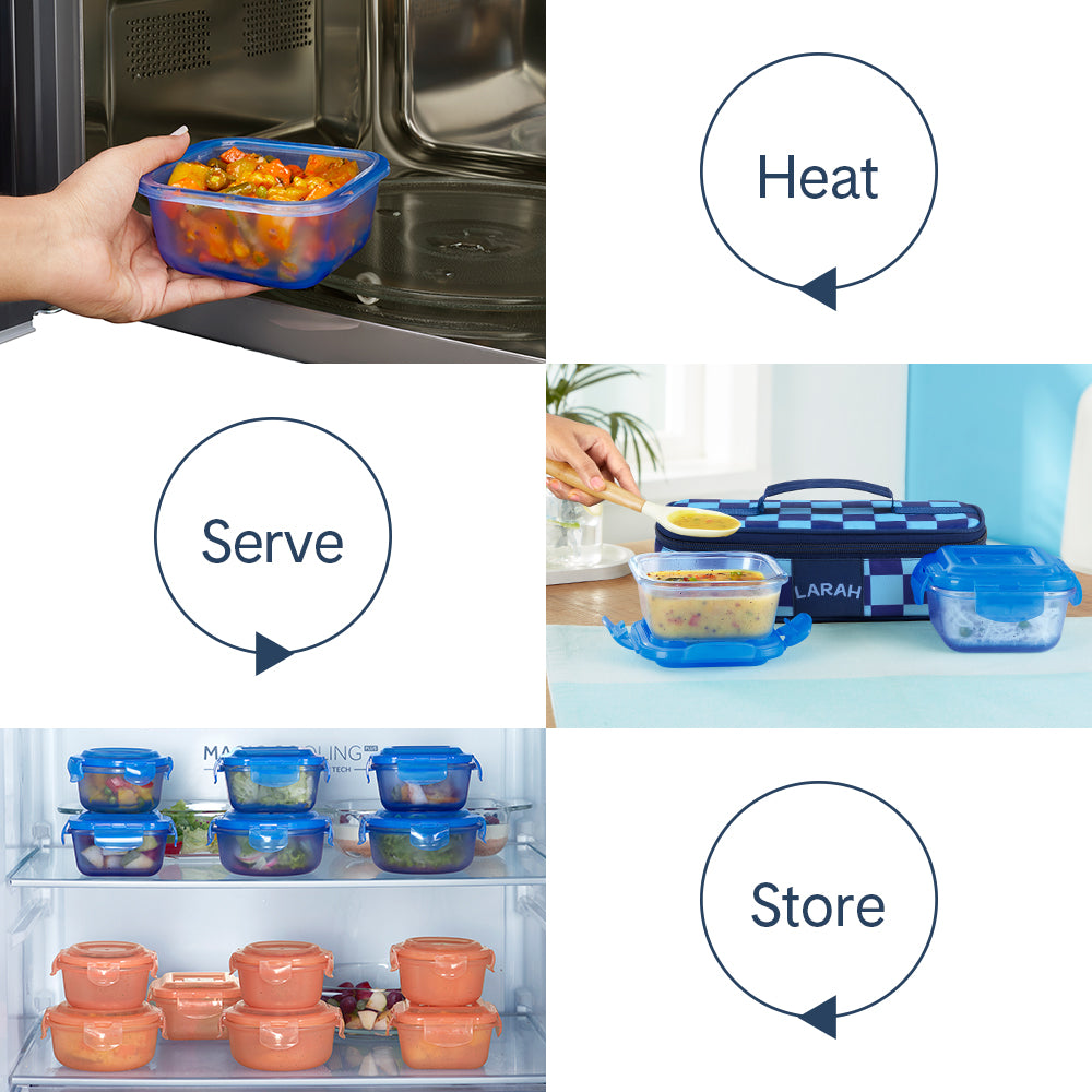 Larah Colormate Square Lunch Box, Blue