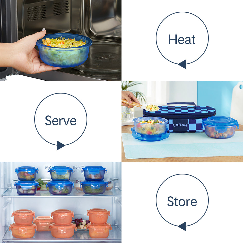 Larah Colormate Round Lunch Box, Blue