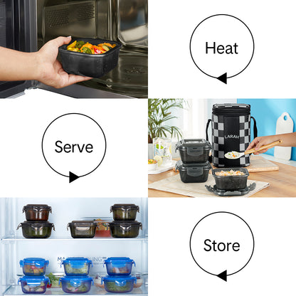 Larah Colormate Square Lunch Box, Black